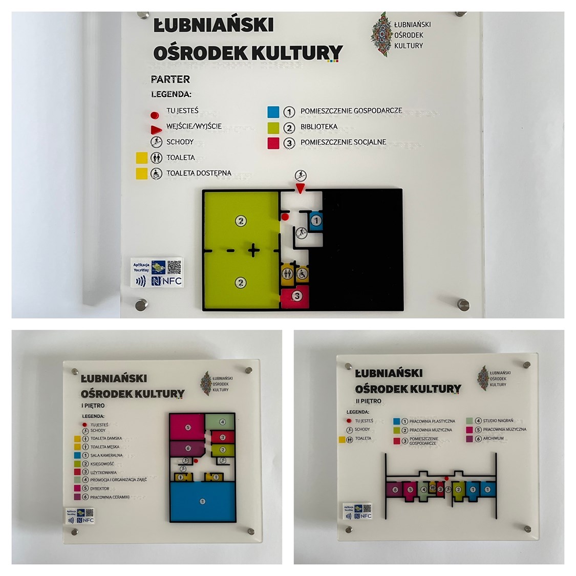 Dotykowe plany informacyjne ze znacznikami YourWay Beacon i NFC w Łubniańskim Ośrodku Kultury.