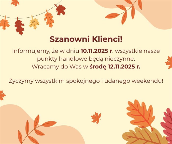 Plakat informacyjny zawierający informacje o dniach wolnych.