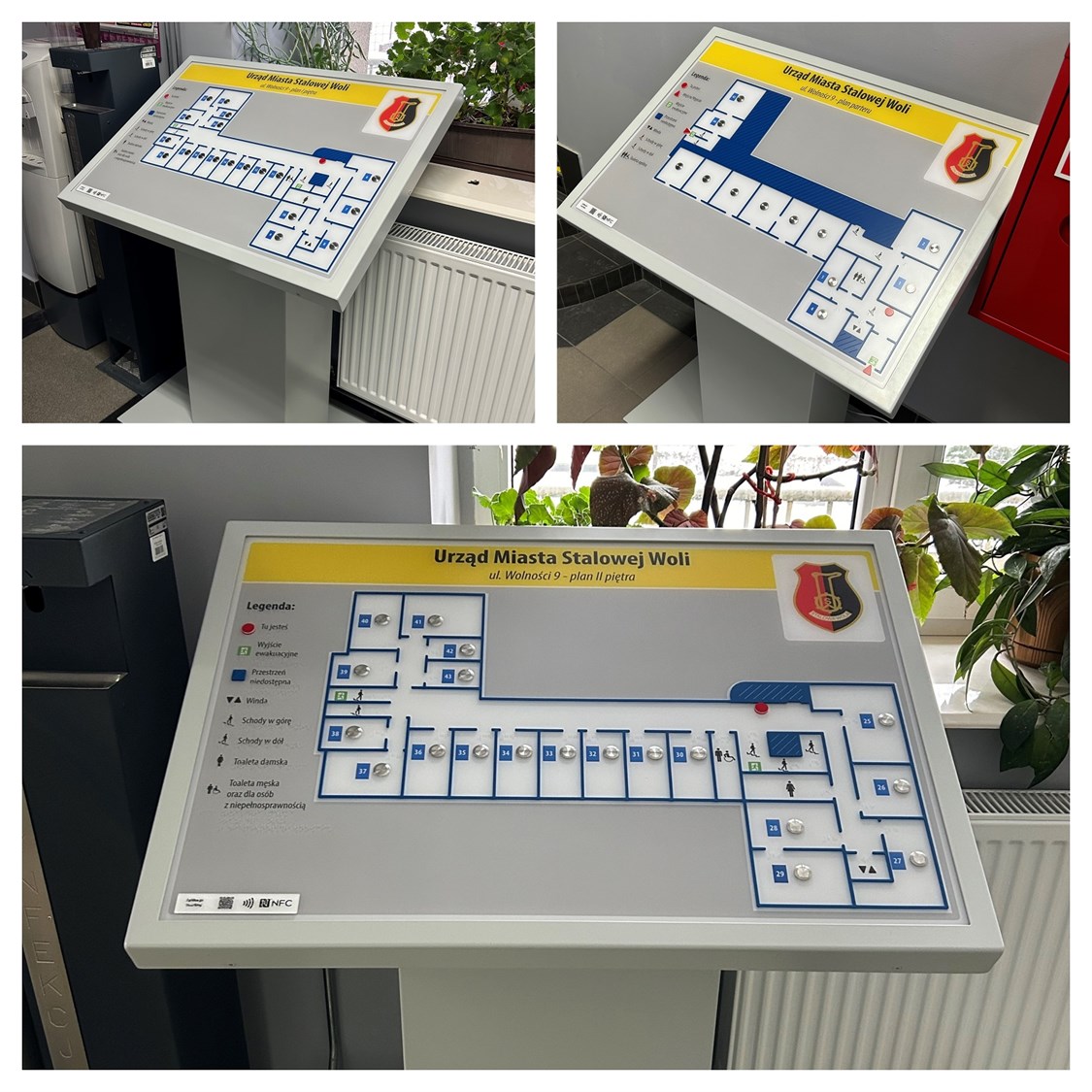 Udźwiękowione, tyflograficzne plany informacyjne ze znacznikami YourWay Beacon i NFC dla Urzędu Miasta Stalowa Wola.
