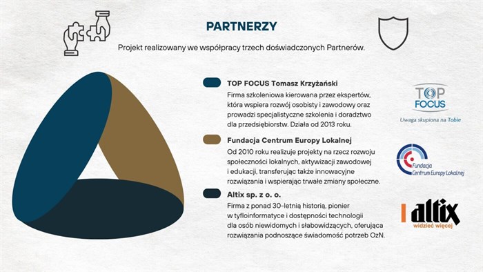 partnerzy projektu: Top Focus Tomasz Krzyżański, Fundacja Centrum Europy Lokalnej, Altix Sp. z o.o.